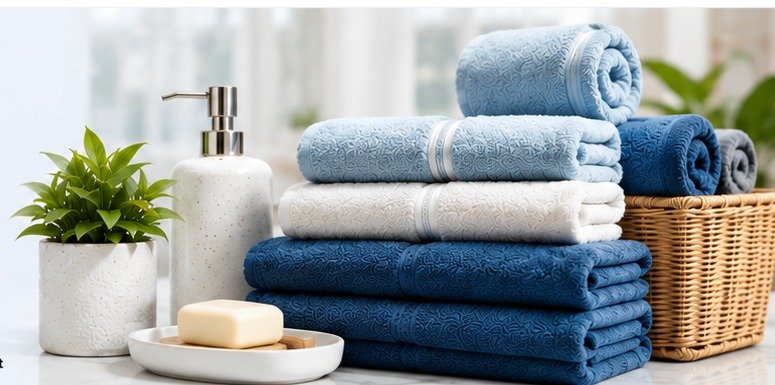 Blue towels and bath essentials